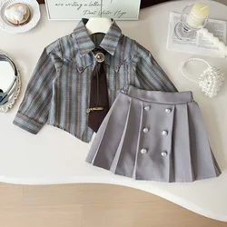 MILANCEL Conjunto de otoño infantil con camisa de rayas y falda corta