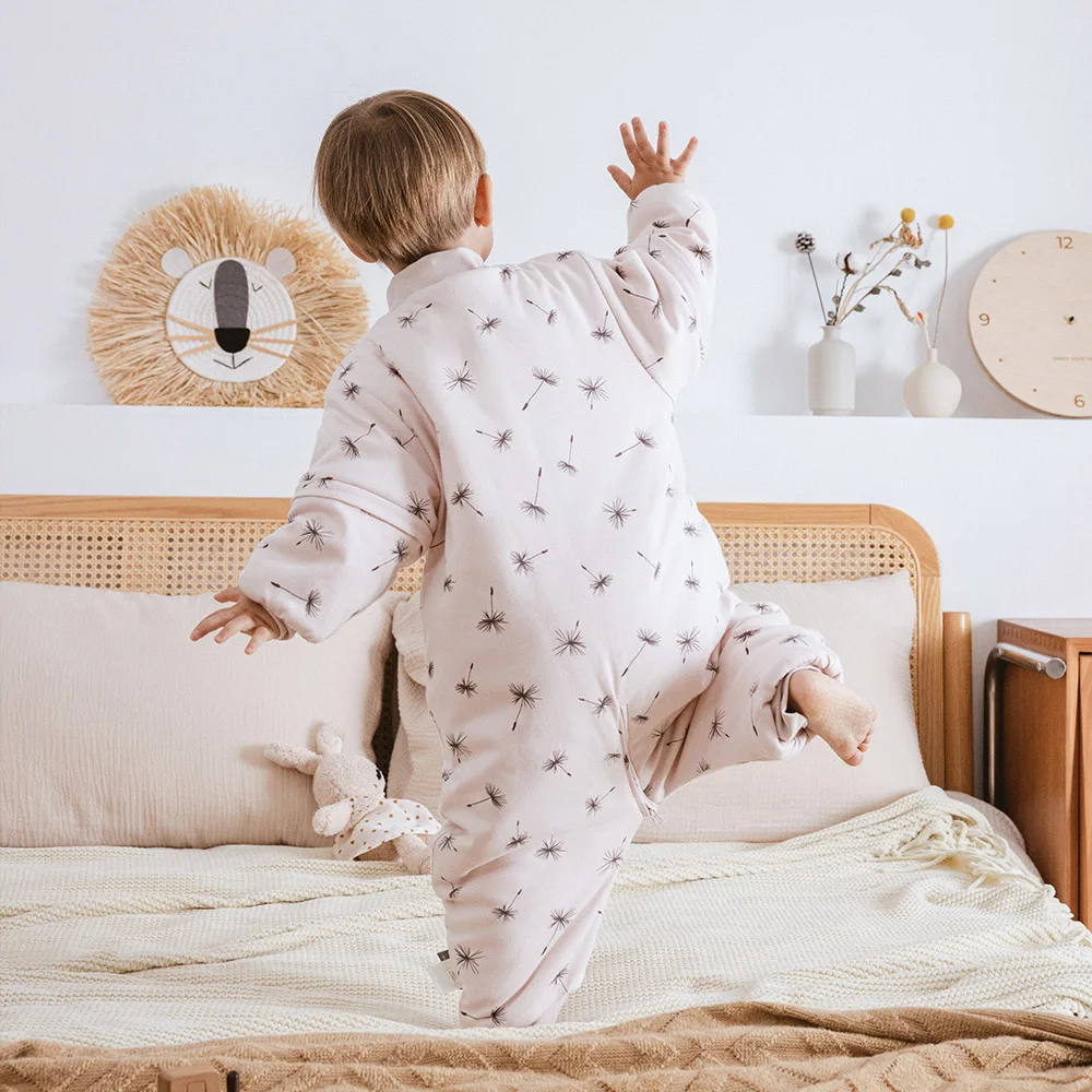 Ropa de dormir de invierno para niños de 1 a 4 años, mangas extraíbles, pijamas con cremallera de 3 vías, pierna dividida, manta para dormir de una pieza - imagen 3