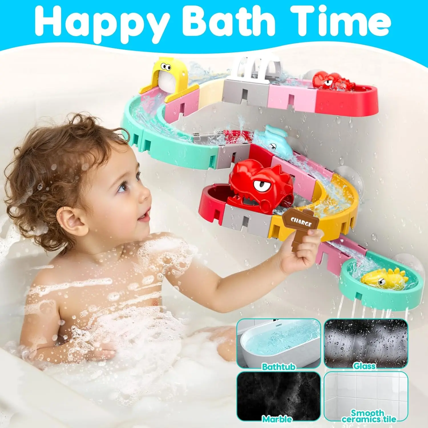 Juguetes de baño para niños, construcción DIY, pistas deslizantes de agua, juguetes de baño para bebés, juguetes de agua pulverizada para niños, piscina exterior, juguetes para bañera para niños - imagen 3