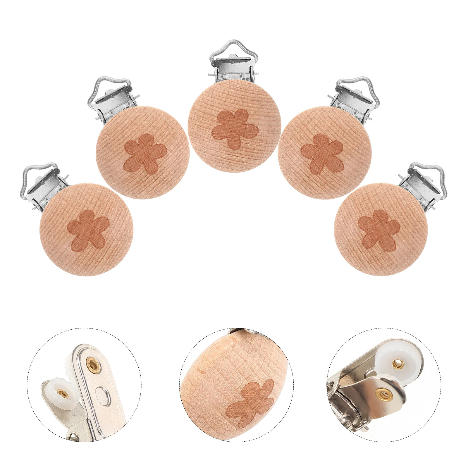 10 Uds. Clips para chupete de madera de azufaifo, bonito patrón de dibujos animados, soporte para chupete de bebé DIY, Clip de dentición multiusos, suministros infantiles - imagen 5