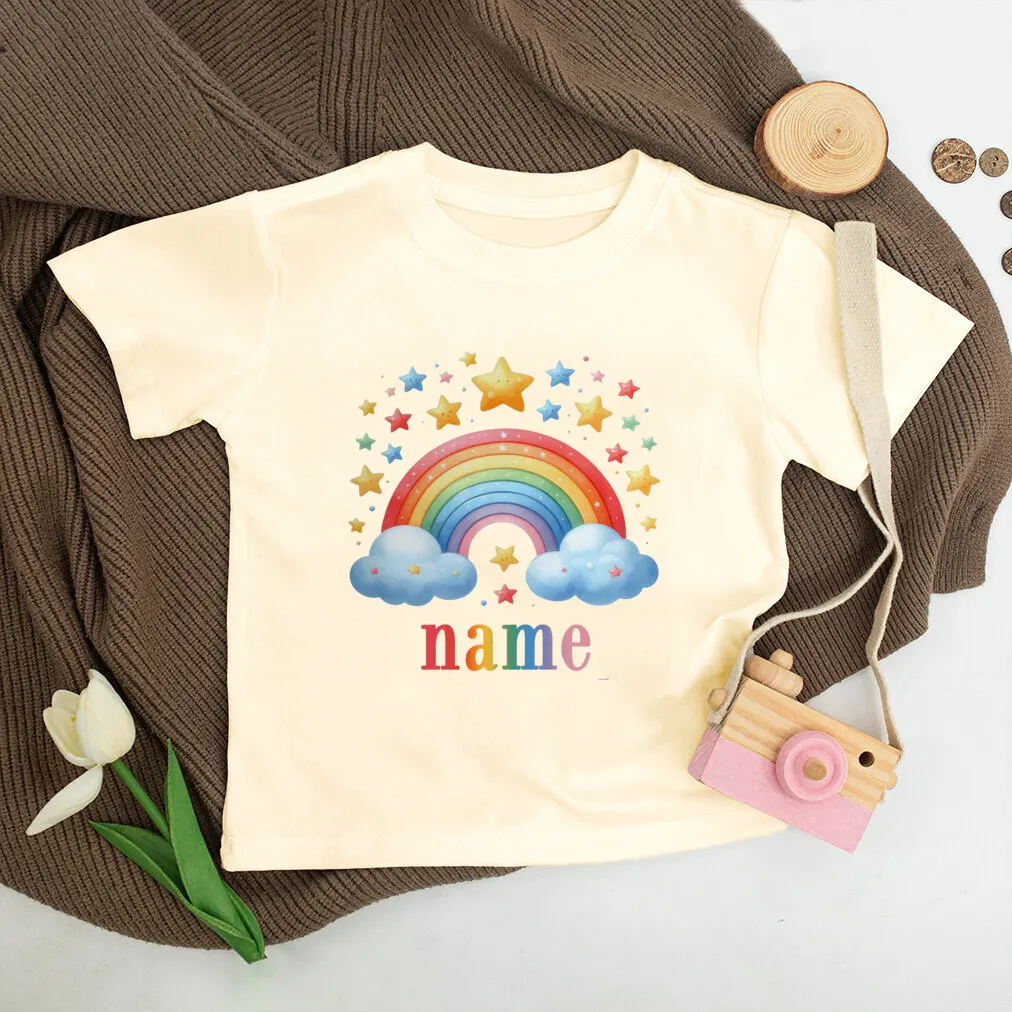 Camiseta personalizada de unicornio con nombre para niños, camiseta Retro de manga corta, Tops para niños pequeños, ropa de verano - imagen 4