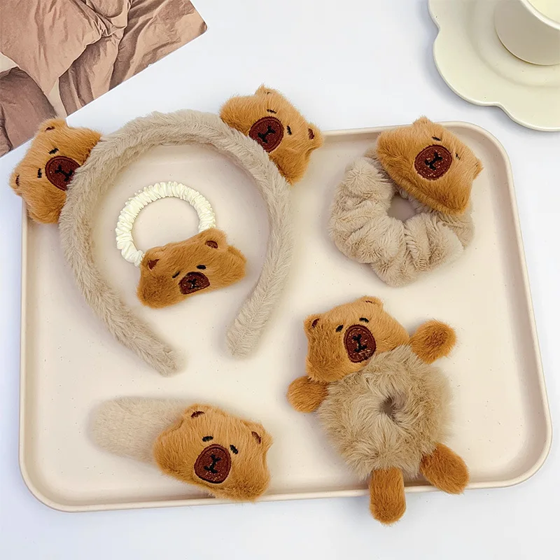 Diadema de capibara, lazo peludo para el pelo, bonito pinza para el pelo de capibara, tocado peludo, Clips BB, accesorios para el cabello, regalo de cumpleaños para fiesta de niñas