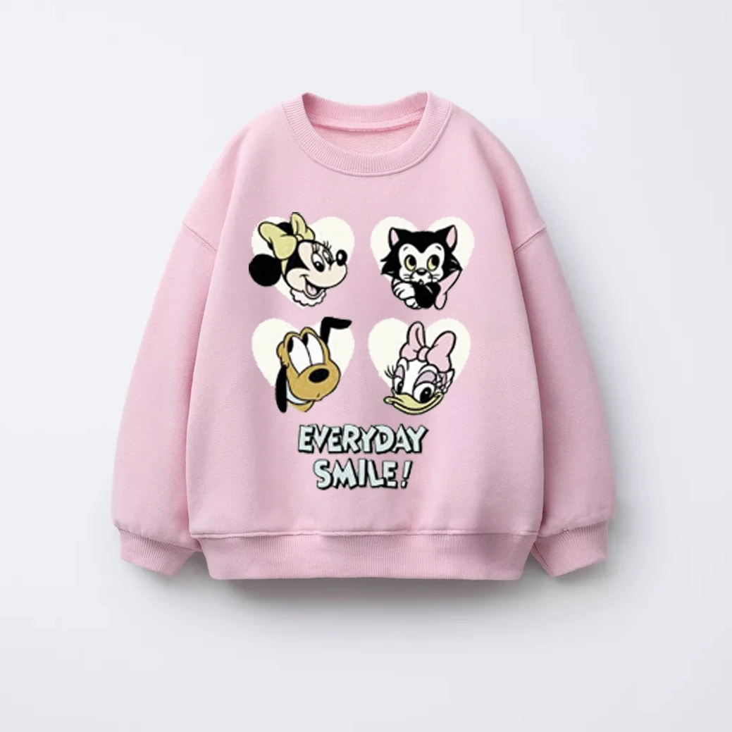 Sudadera de dibujos animados de Disney para niñas, Tops de manga larga, ropa de primavera y otoño, ropa bonita con estampado de Minnie para niños, Sudadera con capucha de cuello redondo - imagen 2