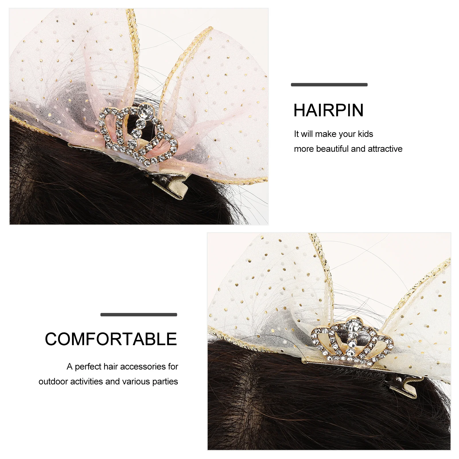 Horquillas con lazo para niña, pinzas para el pelo de corona elegantes, lazos elegantes, accesorios para mujer para trabajo escolar, eventos de banquetes, 2 uds. - imagen 5