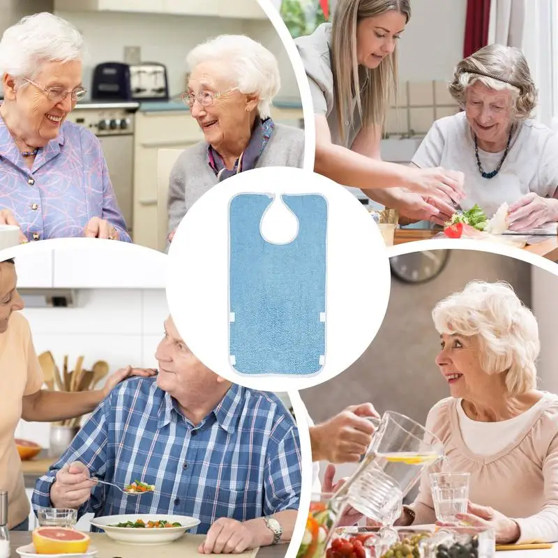Baberos para adultos, protectores de ropa ajustables, Baberos lavables resistentes a las manchas para adultos, delantal, tela impermeable para comer para personas mayores - imagen 4