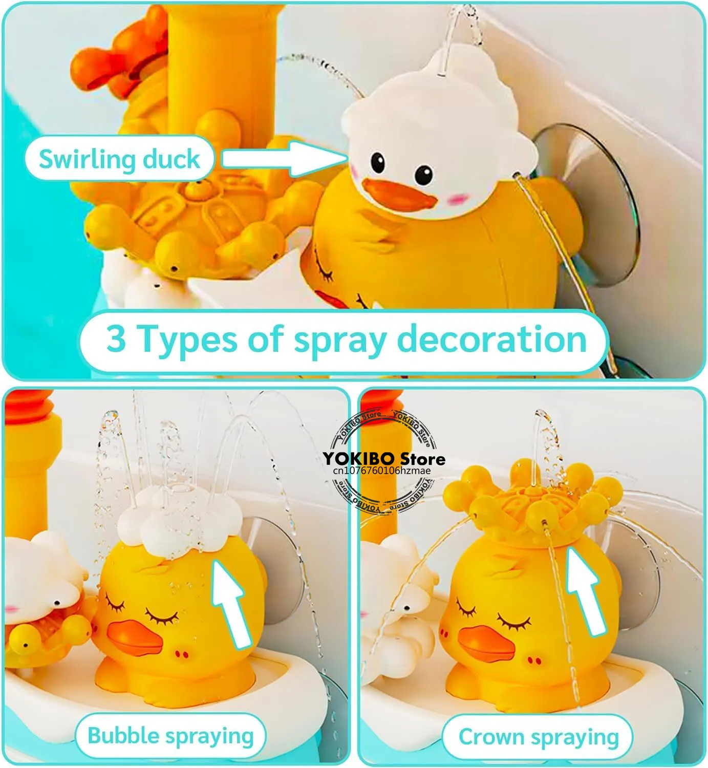 Juguetes de baño para bebé, ducha de baño para niños pequeños, juguete de bañera 4 en 1 con ducha de girasol, 3 rociadores de agua, juguetes de bañera para bebé - imagen 3