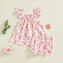 Tregren Traje verano bebé niña – Top volantes shorts estampado floral