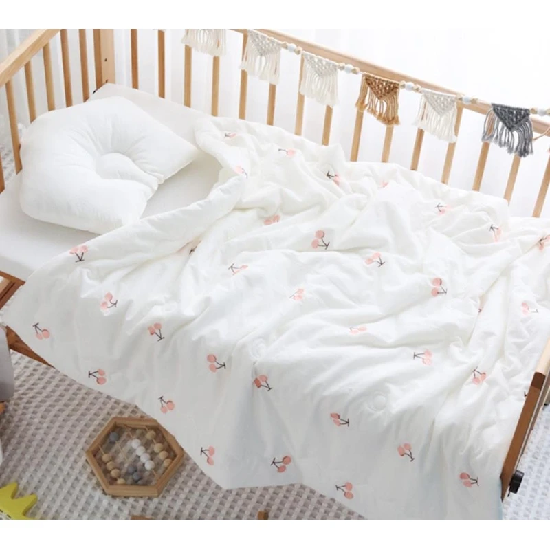 Edredón coreano de algodón con bordado de cereza para cama de bebé, edredones de cuna para cuna infantil, edredones de cama para bebé, manta, edredón ligero