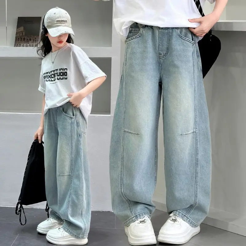 Pantalones vaqueros de pierna ancha para niñas – Ajustados largos informales