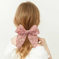Diademas elásticas de encaje para niñas con lazo bordado