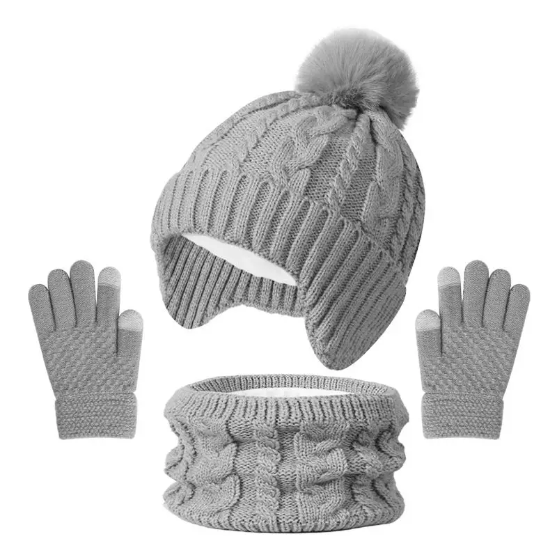 Set de gorro con pompón, bufanda y guantes de terciopelo para niño - imagen 5