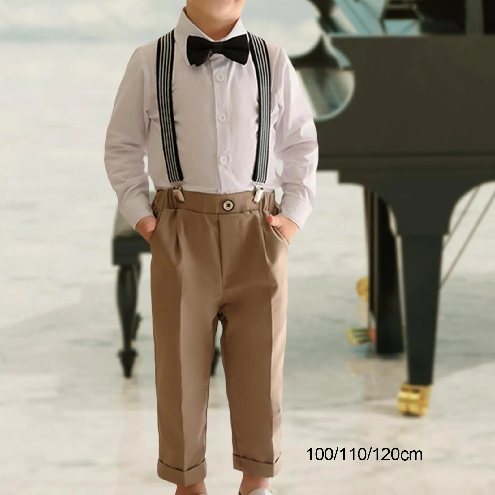 Boys Gentleman Outfit Formal Suit Clothing White Dress Shirt Suspender Pants Boys Formal Outfit Formal Wear for Formal Event
