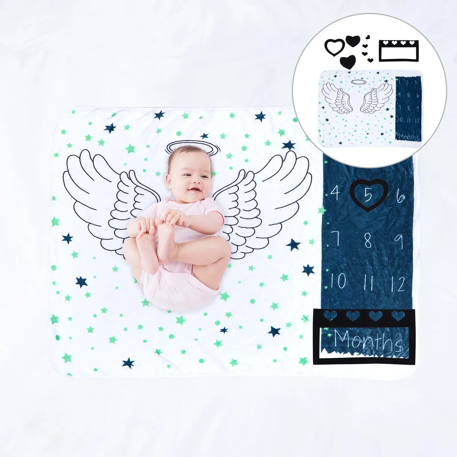 Manta para fotografía mensual, accesorios para bebés, tarjeta de memoria de 1 a 12 meses, mantas para fotografía infantil, Material de franela, diseño de respiración - imagen 2