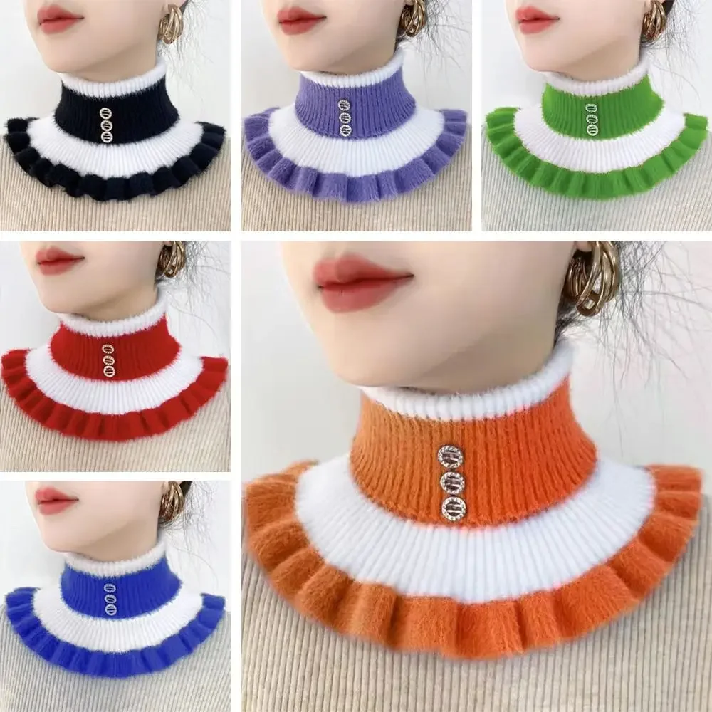 Invierno terciopelo volante grueso visón raya diamante cuello falso calentador de cuello bufanda cálida protector de cuello bufanda - imagen 2