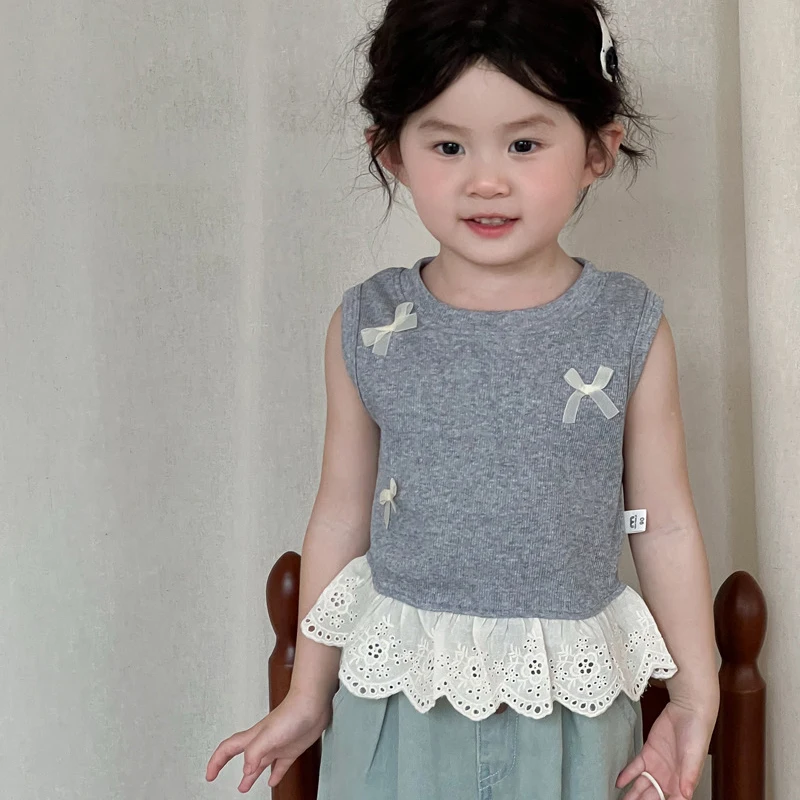 Camiseta sin mangas niña verano con lazo decorativo - imagen 4