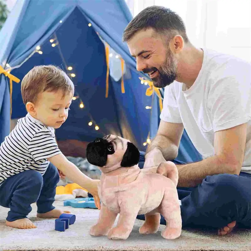 Juguetes de peluche de perro Pug de pie realista para niños, animales de peluche de perro suave, regalos de cumpleaños y Navidad, 33cm - imagen 2