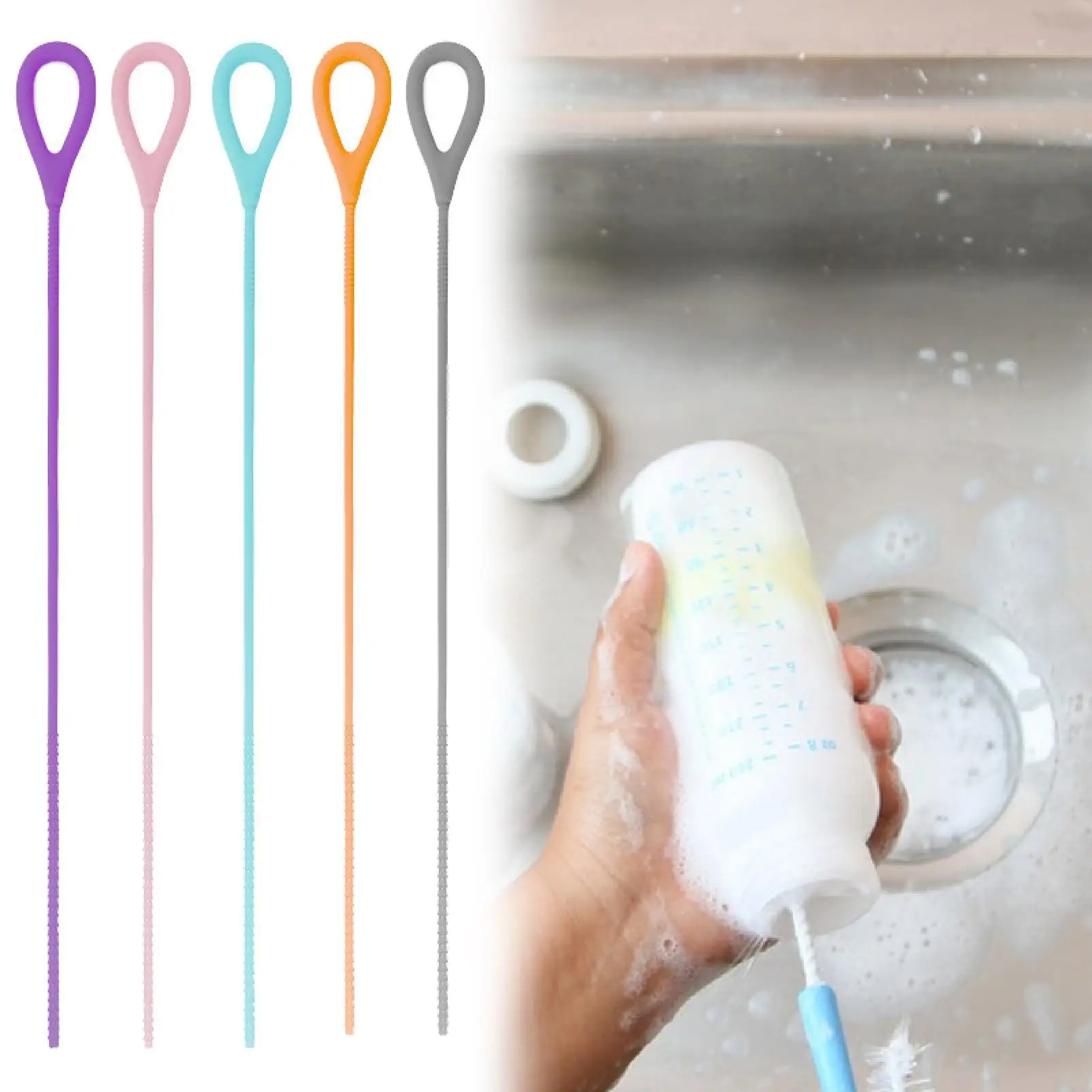 Cepillo limpiador de paja de silicona, limpieza multifunción reutilizable, cepillo largo portátil para botellas de silicona para tapa de bebida, bebida de viaje