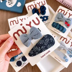 Horquillas infantiles de tela para el pelo azules estilo kawaii