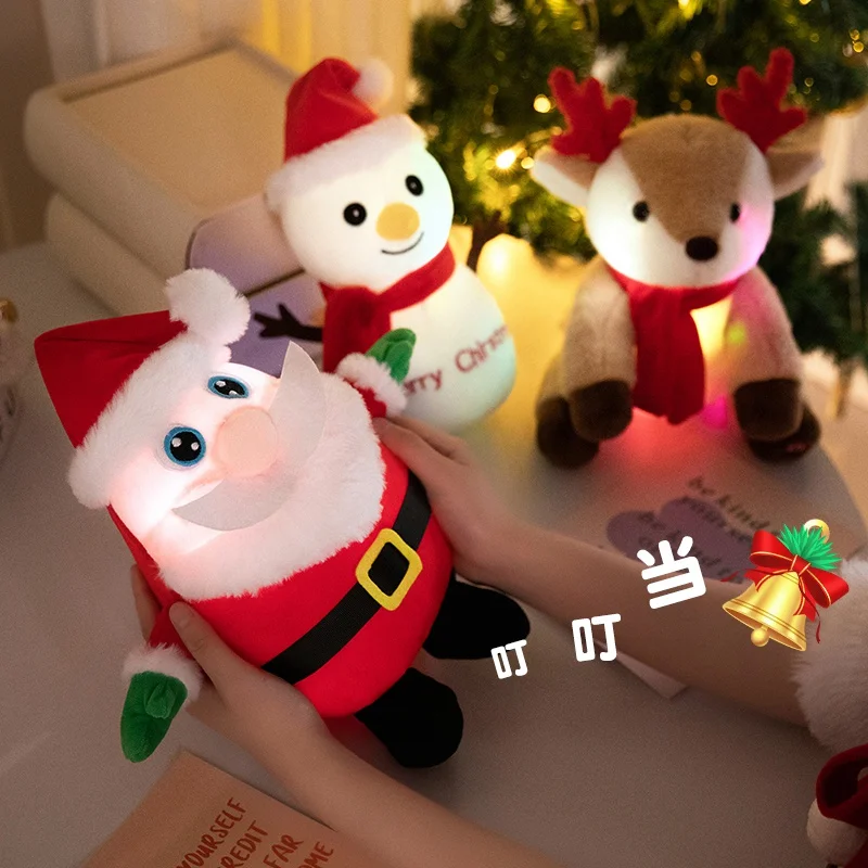 Muñeco de peluche luminoso de Papá Noel, muñeco de nieve de alce, juguetes de peluche, música de Navidad, encantador, regalo de Feliz Año Nuevo, 1 unidad - imagen 2