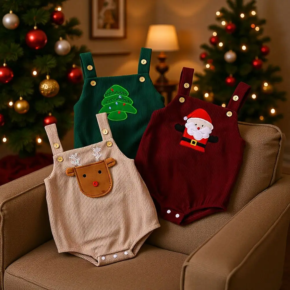 Conjunto de peleles con tirantes a la moda, disfraz de Navidad de dibujos animados de pana, mono bordado para niños y niñas - imagen 4