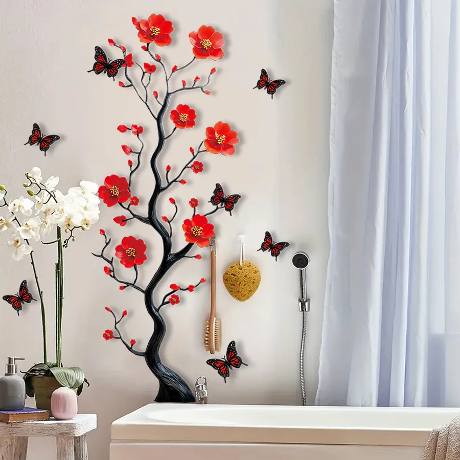 Pegatinas de pared autoadhesivas de mariposa y flor de ciruelo para dormitorio, sala de estar, sala de té, pegatinas de pared para decoración del hogar - imagen 2