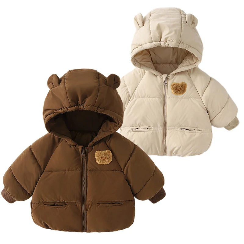 Abrigo de invierno de oso de dibujos animados para bebé, Chaqueta de algodón gruesa para niños y niñas, ropa con capucha para niños, prendas de vestir exteriores para nieve, disfraz coreano 1-6T