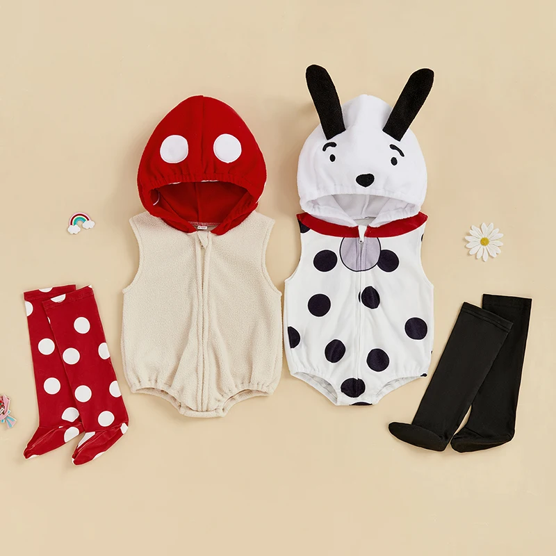 SUNSIOM Disfraz de cosplay para bebé de 0 a 18 meses, pelele sin mangas con capucha y puntos con cremallera y calcetines, traje de Halloween - imagen 3