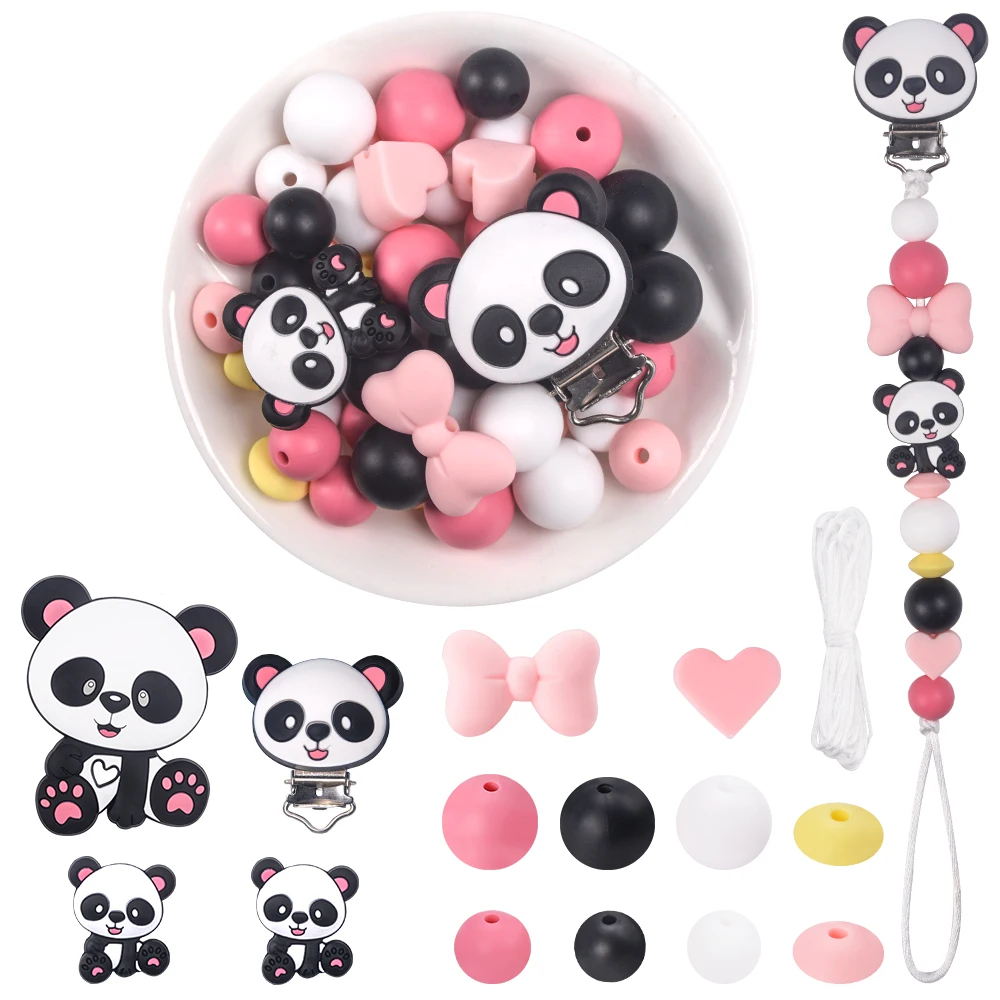 LOFCA 45/46 Uds. Mordedor de cuentas focales de Panda de silicona para dentición de bebé DIY pulsera collar joyería accesorios para manualidades