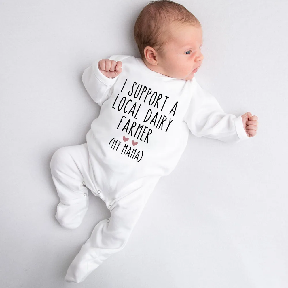 Ropa de dormir divertida para amamantar, traje de dormir infantil, apoyo A un granjero lechero Local, regalo para Baby Shower, ropa de casa para bebé