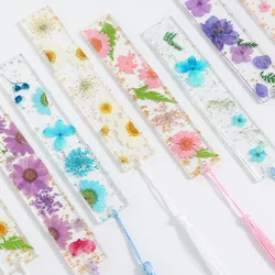 Marcador de libros acrílico floral transparente con borla