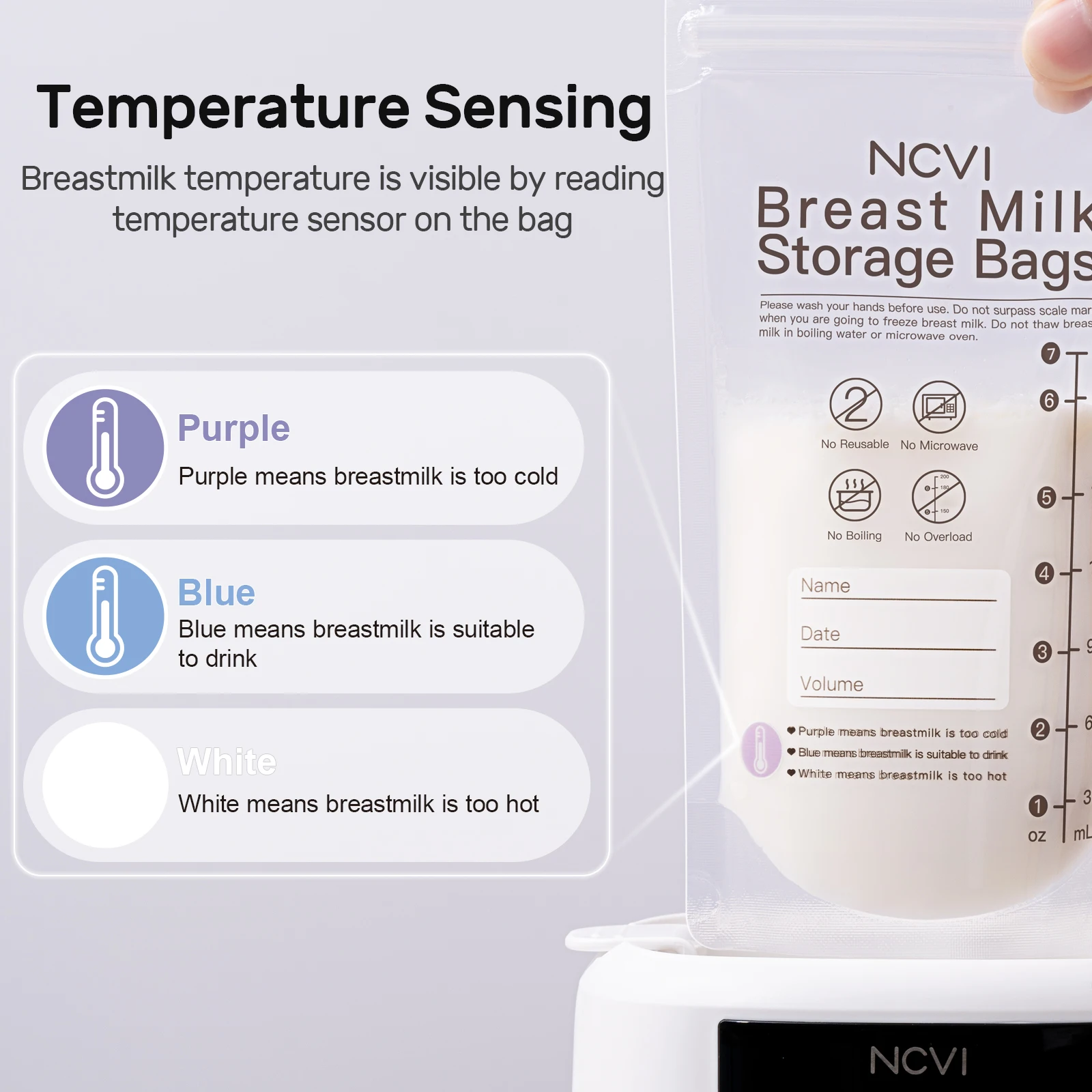 NCVI Bolsas para congelar leche materna con sensor de temperatura