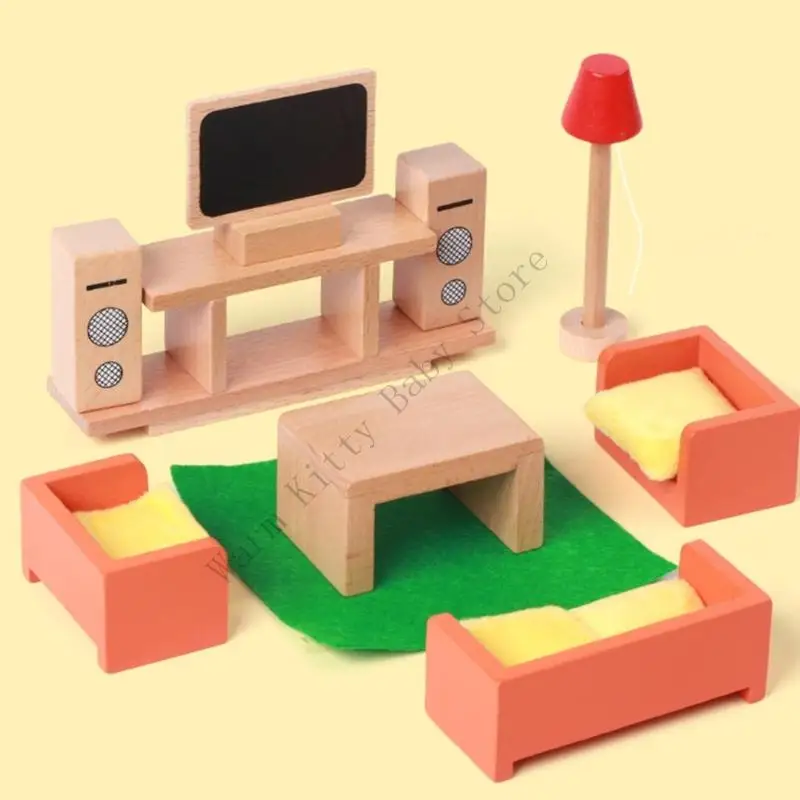 XXFE Juego Muebles en Miniatura Madera, Accesorios Escena para Dormitorio, Cocina y baño para niños pequeños, Juego - imagen 3