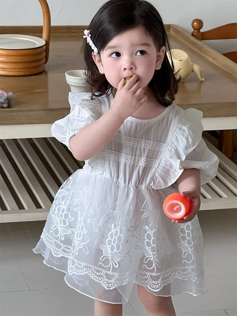 MILANCEL nuevo vestido de verano para bebé 3-24M bordado flor mariposa niñas Body de encaje prendas de vestir para niños de una pieza