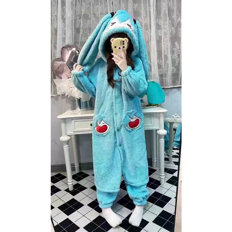 Pijamas de dibujos animados Hatsune Miku para mujer, camisón de terciopelo Coral grueso, conjuntos de pijamas casuales para el hogar, regalos de cumpleaños, Otoño, nuevo - imagen 5