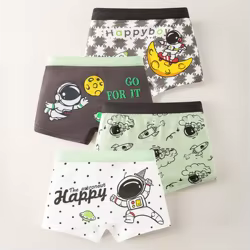 Calzoncillos Boxer de algodón elástico de 4 piezas para niños, ropa interior cómoda para niños, calzoncillos Boxer con patrón de galaxia y astronauta fresco para niños