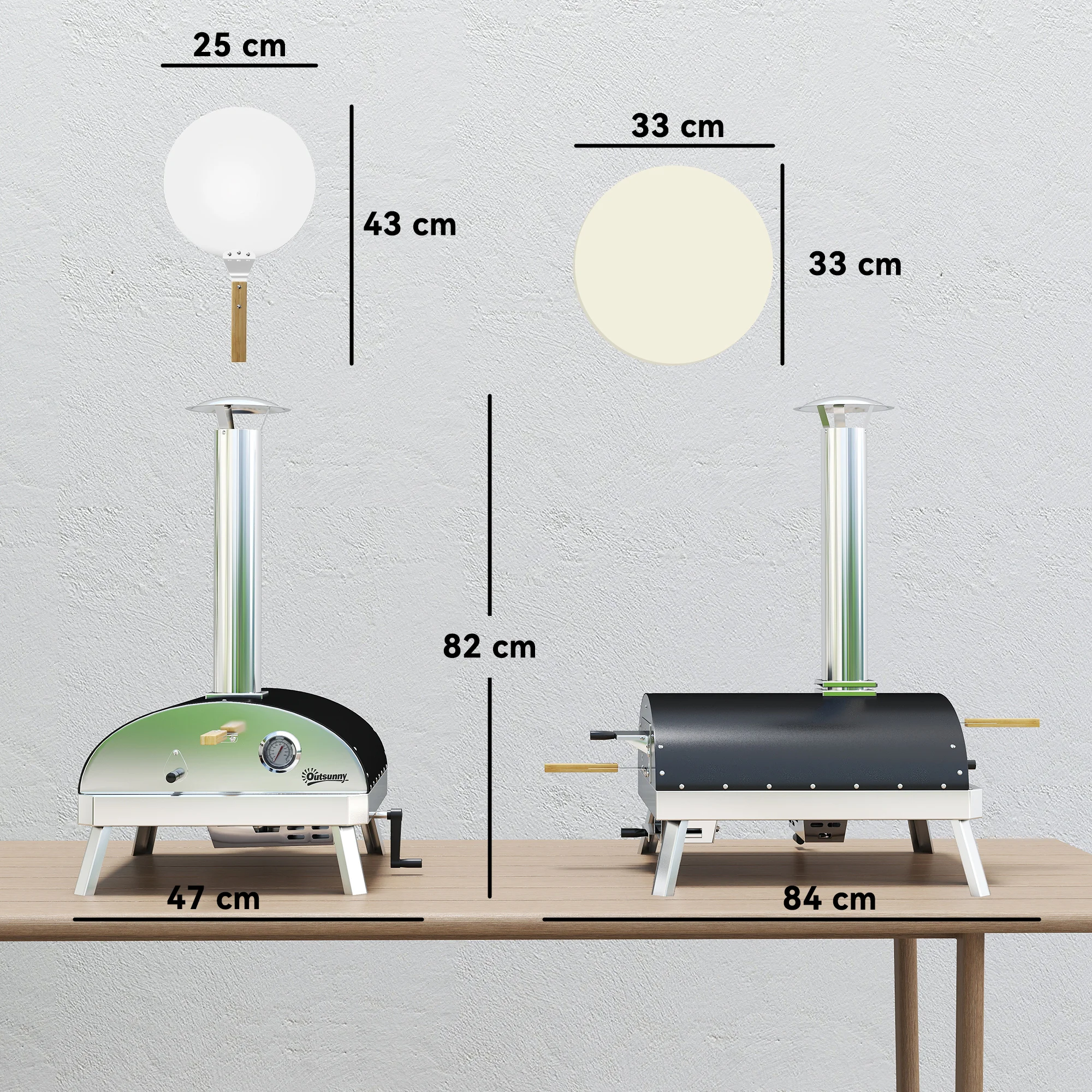 Outsunny Mini Horno de Pizza Exterior Portátil Horno de Leña con Piedra Refractaria Ø33 cm Pala Mangos de Madera Termómetro y Bandeja Giratoria para Jardín Terraza Camping Patio - imagen 3