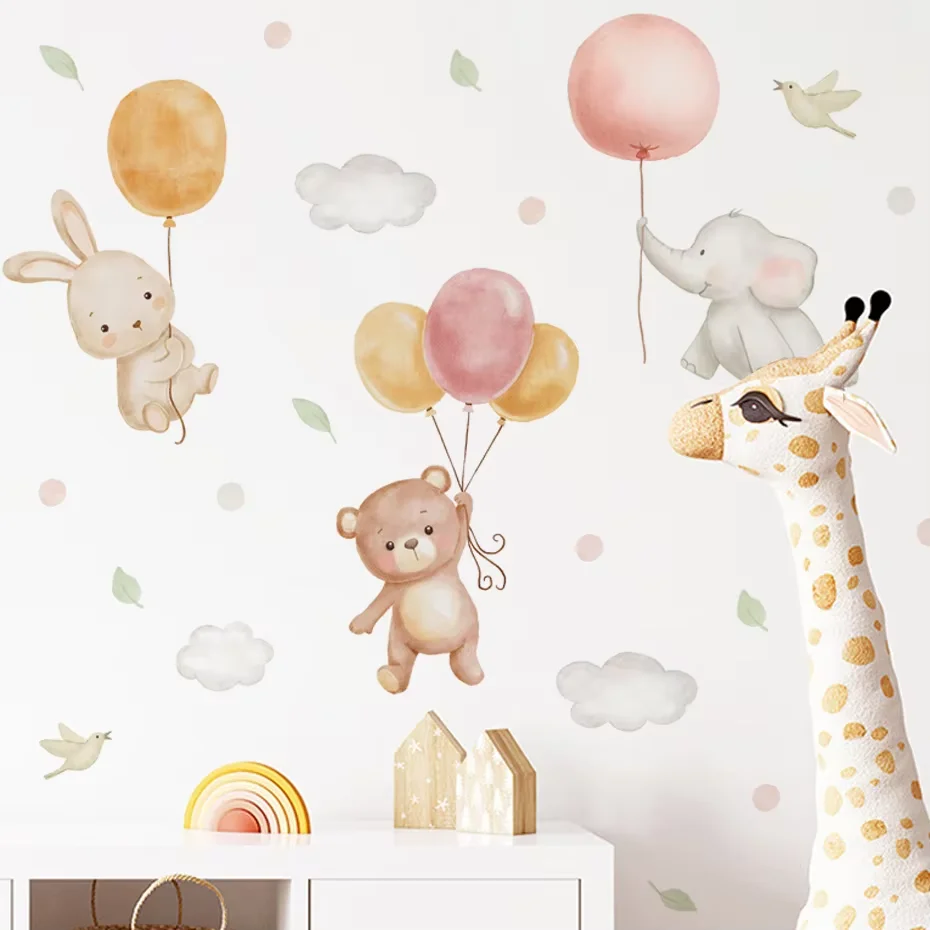 Pegatinas de pared con osos y globos – Decoración rosa infantil