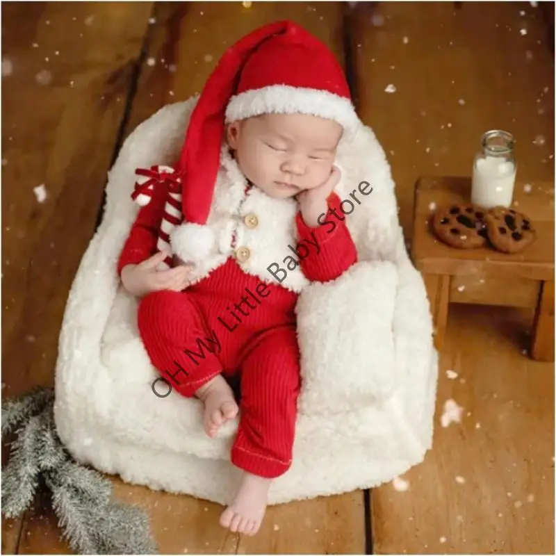 M76C Conjunto 3 piezas accesorios fotografía Papá Noel para recién nacido para 0-3 meses, traje sesión fotos y