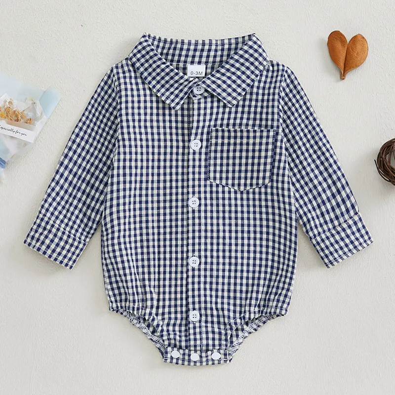 Mono con solapa de celosía para bebé, mono de ocio de estilo fino para niño pequeño, mono de otoño de una pieza para bebé - imagen 2