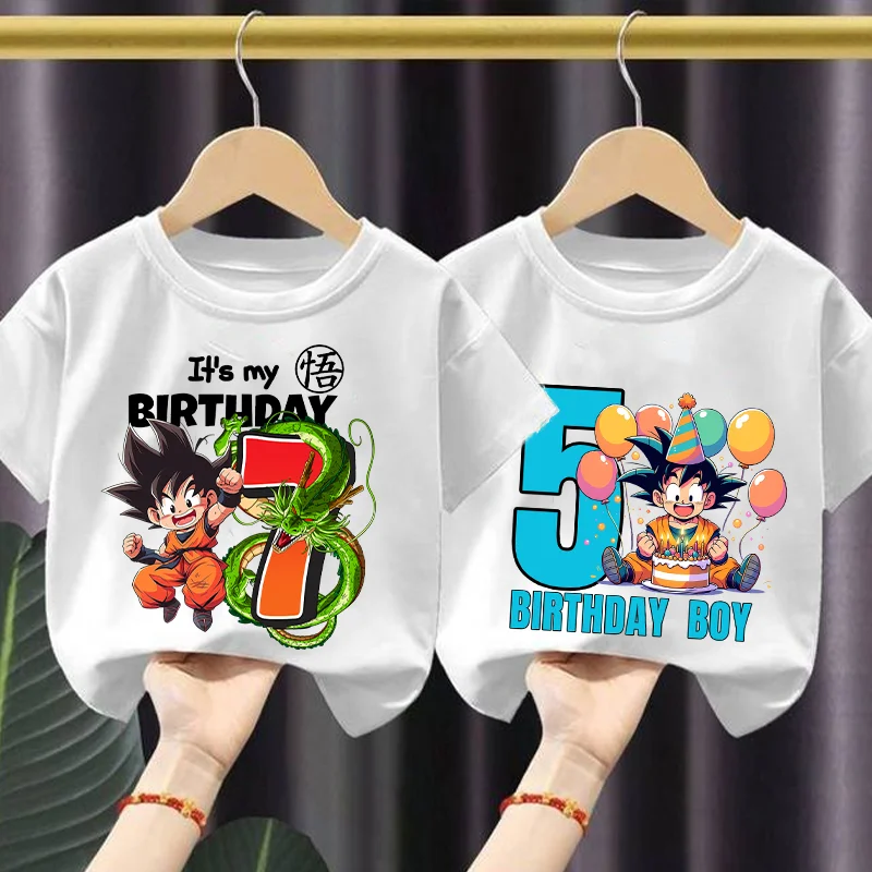 Nueva camiseta de Dragones Ball, ropa de cumpleaños con número de niño, ropa con estampado de figura de Anime de Goku a la moda, Top transpirable de verano para chico, regalo