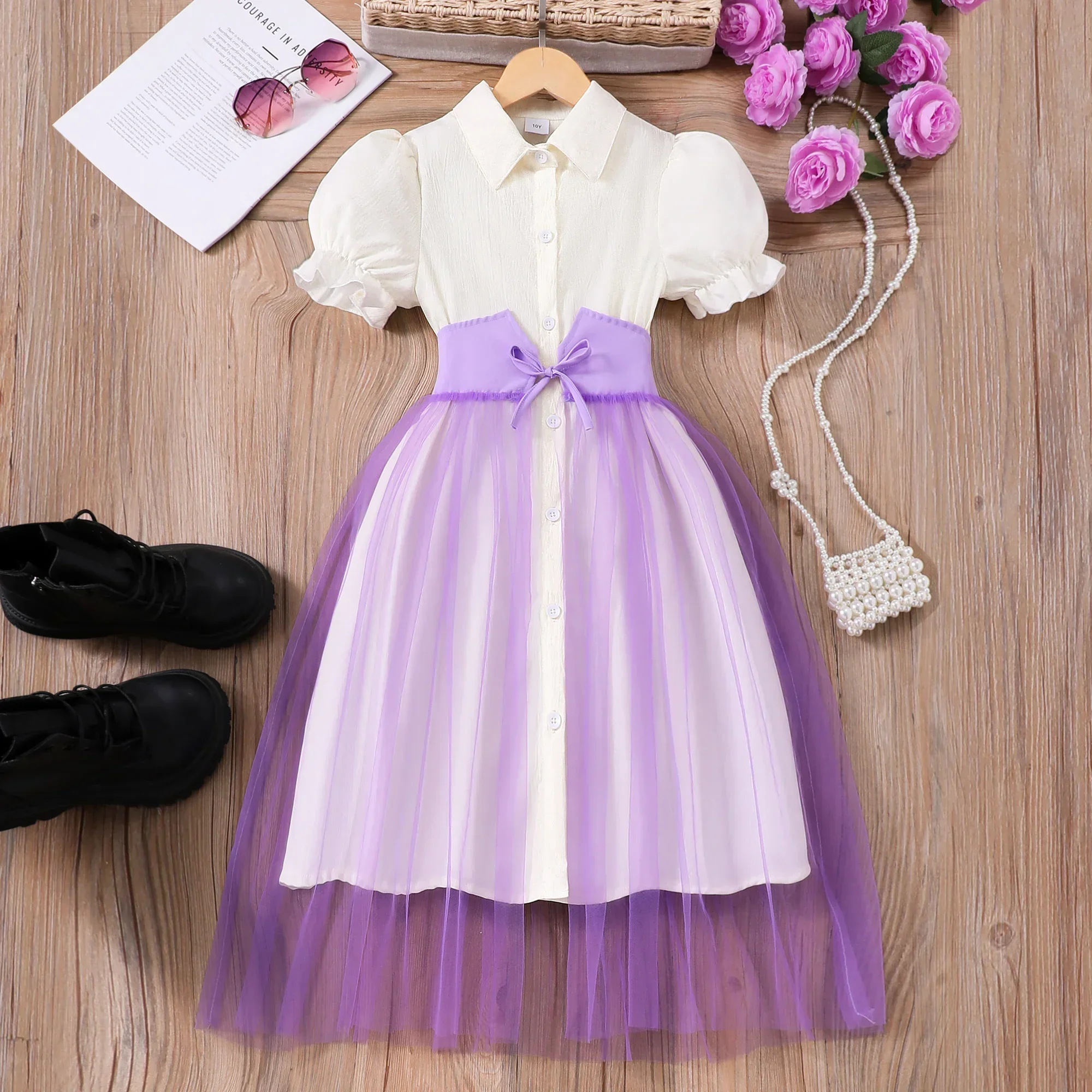 Vestido veraniego retro morado para niña – Ideal en fiestas - imagen 4