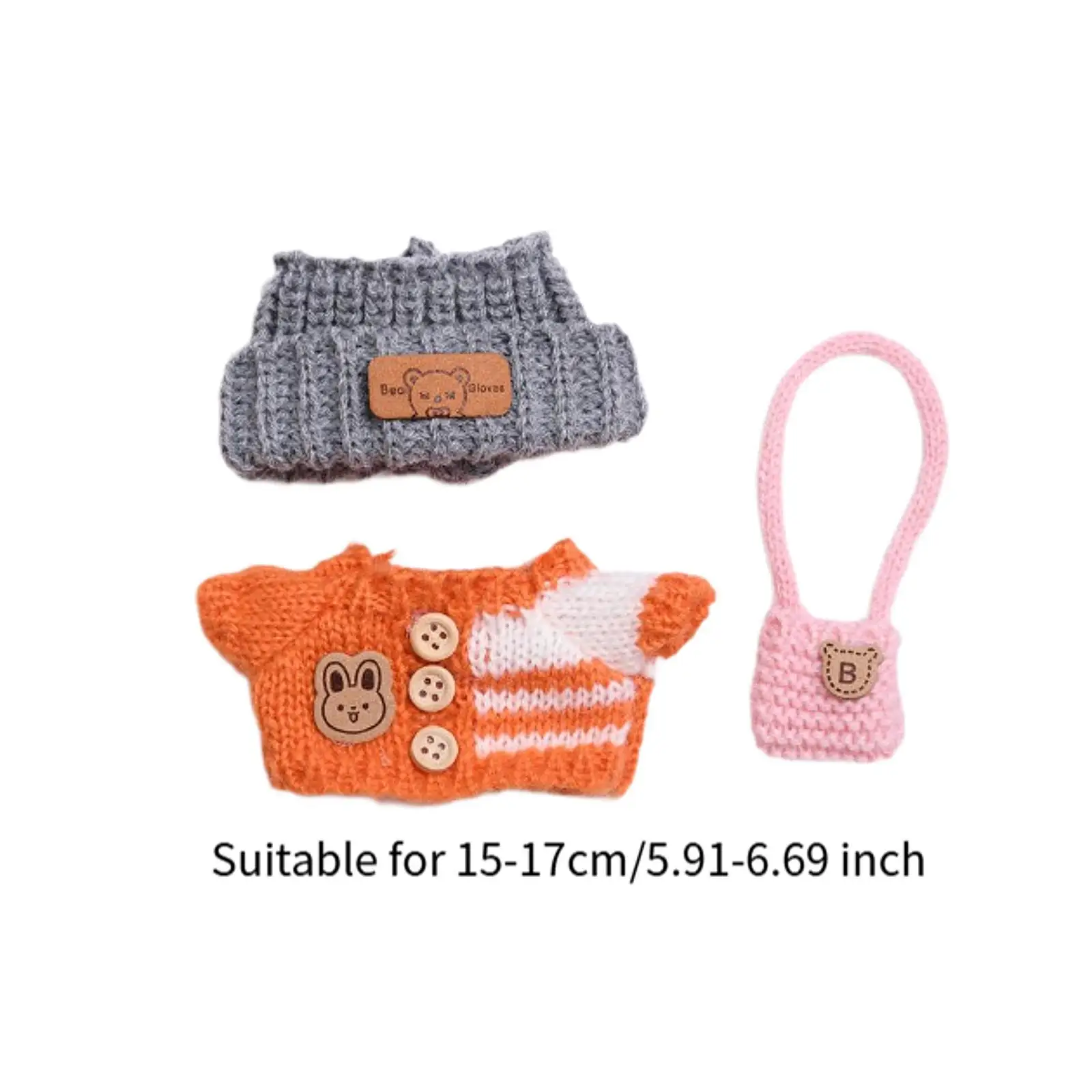 3 Pieces Plush Doll Clothes Outfit Mini Soft Costume Handmade Photo Props Fashion Dress up DIY Sweater suits for 17cm Doll
