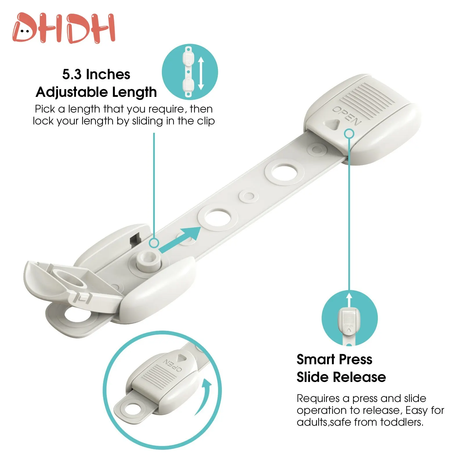 Cerraduras de correas para bebé, pestillos múltiples ajustables, cajón para niños, puerta de armario de cocina, cerradura de seguridad para habitación, hebilla de mano antipellizco, 5 uds. - imagen 5