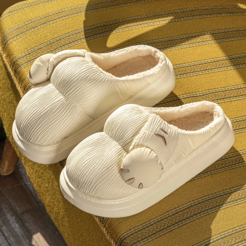 Zapatillas de algodón para interiores para hombre y mujer, zapatos mullidos con pata de gato de dibujos animados, antideslizantes, suaves, de felpa, para casa, invierno y otoño