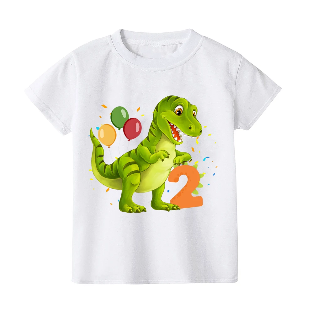 T-rex Dinosaur Birthday T-Shirt ANY AGE White Top Dino Trex Party Tops Cute Dino Boy Girls Birthday Shirts Outfit - imagen 4