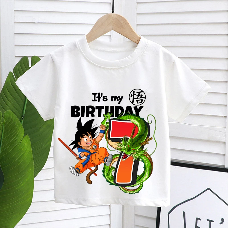 Nueva camiseta de Dragones Ball, ropa de cumpleaños con número de niño, ropa con estampado de figura de Anime de Goku a la moda, Top transpirable de verano para chico, regalo - imagen 2