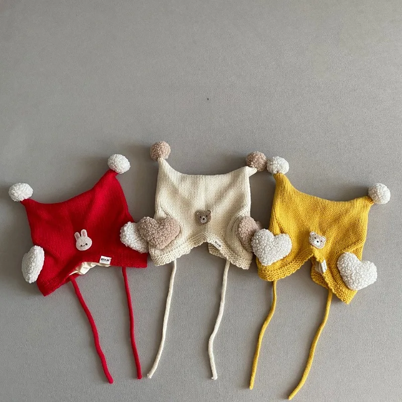 Lindo gorro infantil de dibujos animados, estilo otoño e invierno, cálida lana tejida con orejeras, resistente al viento, adecuado para bebés y niñas. - imagen 2