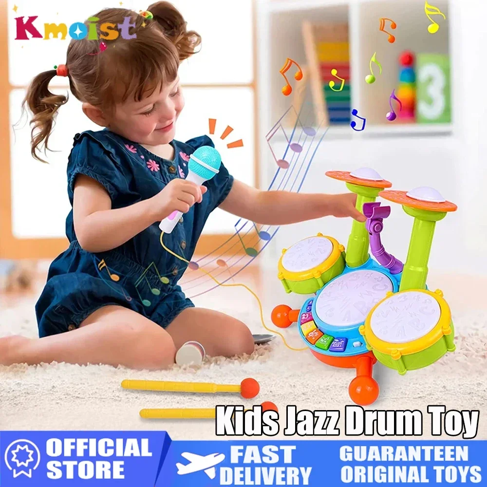 Batería infantil con micrófono y luces LED – Instrumento musical para niños - imagen 2