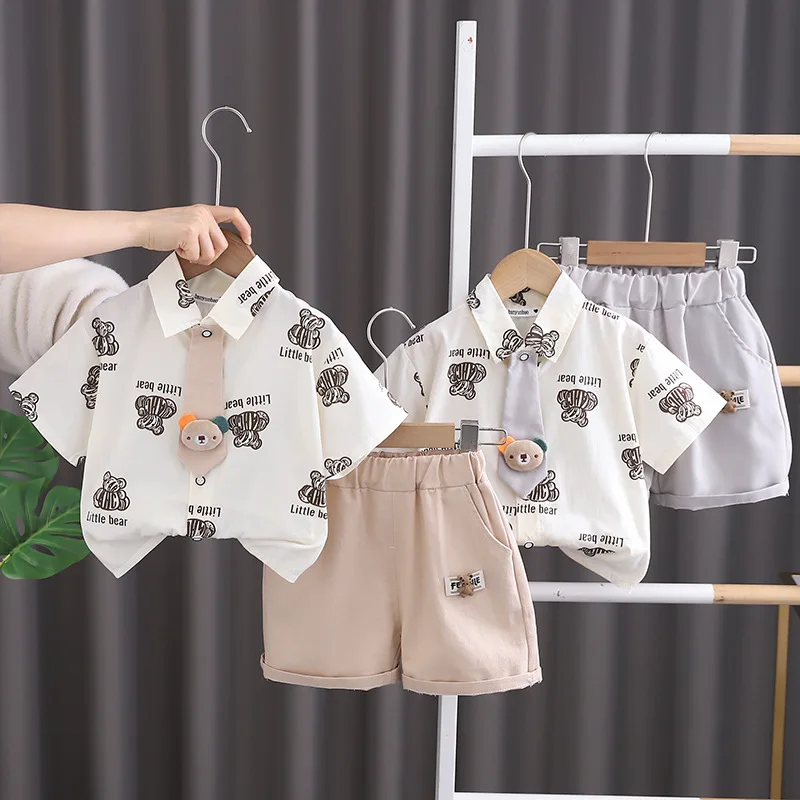 Conjunto de ropa de verano para bebé, traje de camisa y pantalones cortos para niño, chándal informal para niño, 2 unidades - imagen 2