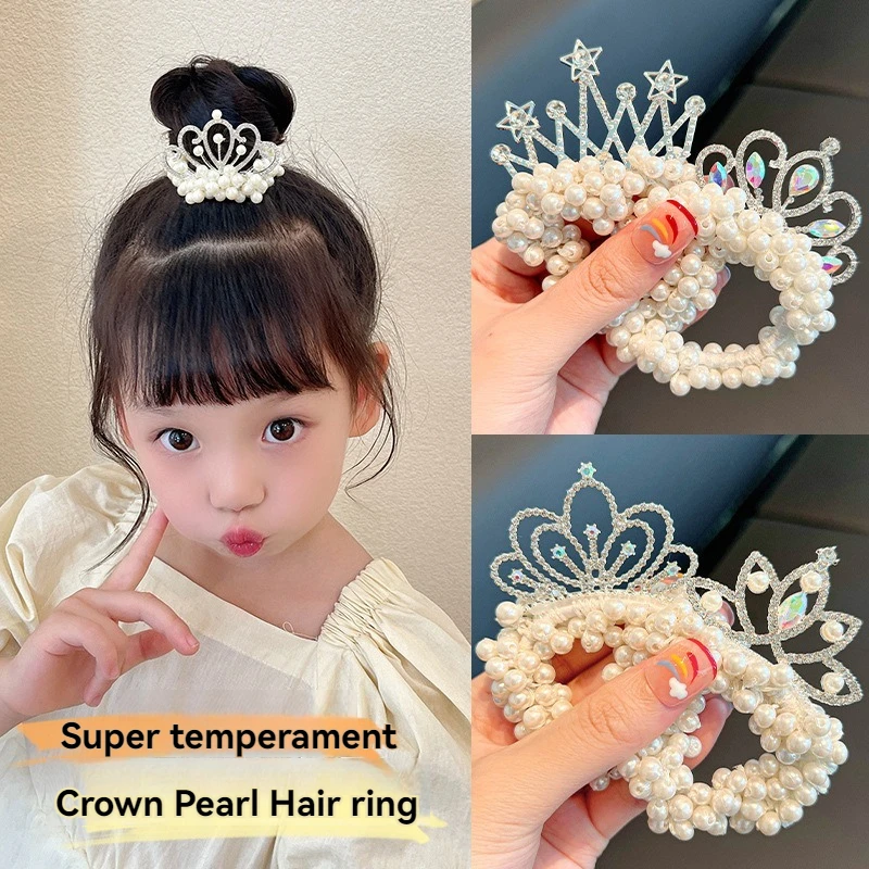 Diademas elásticas para el pelo de princesa con corona de perlas a la moda, lazos para el pelo bonitos para niños, accesorios para niñas, sombreros para bebés